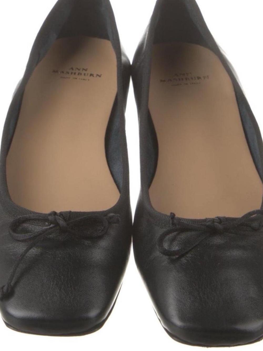 ANN MASHBURN Women's Black Leather Ballet Flats with Bow - Picture 5 of 5